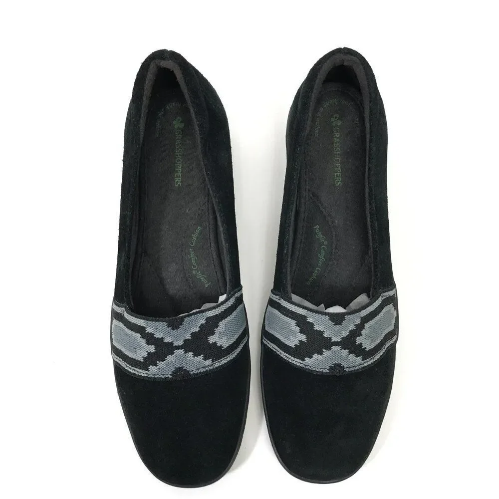 Grasshoppers Suede Ortholite Wedge Loafer Women's Size 8M Black Aztec Casual